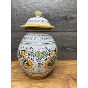 Deruta Dip. a mano Italian Pottery Raffaellesco Biscotti Jar Canister 10.5”